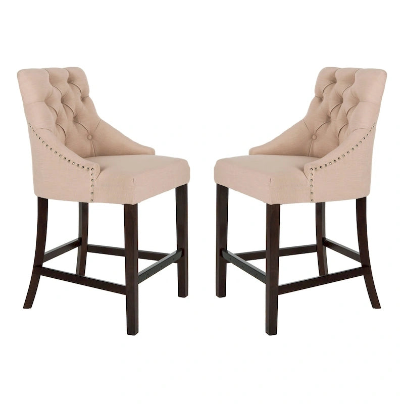 SAFAVIEH Dottie 26-inch Tufted Wing Back Counter Stool - Grey / Espresso (Set of 2) - 22.5 x 25 x 41 - 22.5 x 25 x 41