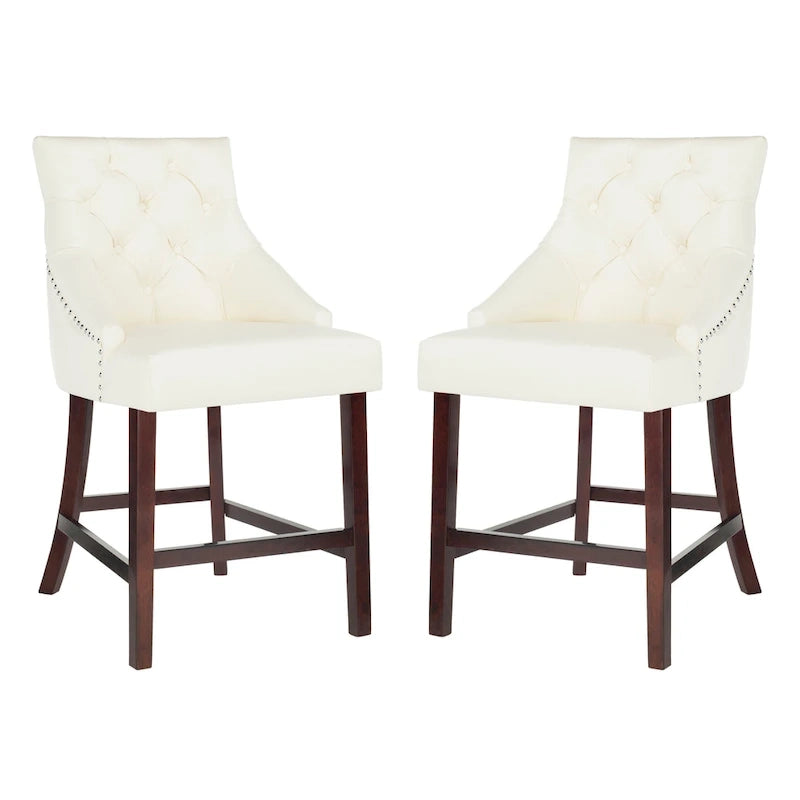 SAFAVIEH Dottie 26-inch Tufted Wing Back Counter Stool - Grey / Espresso (Set of 2) - 22.5 x 25 x 41 - 22.5 x 25 x 41