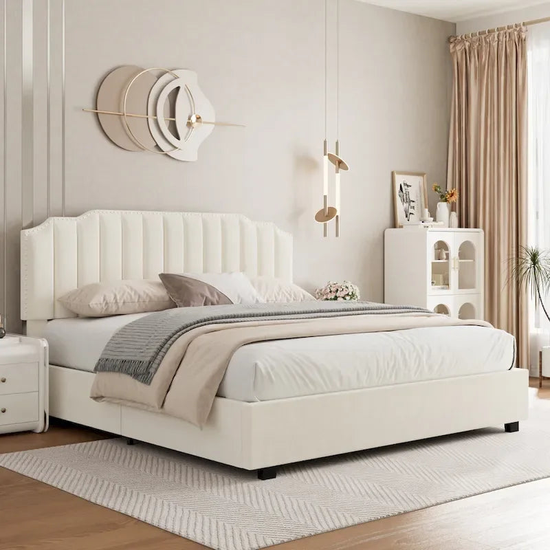Velvet Upholstered Lift-up Platform Storage Bed