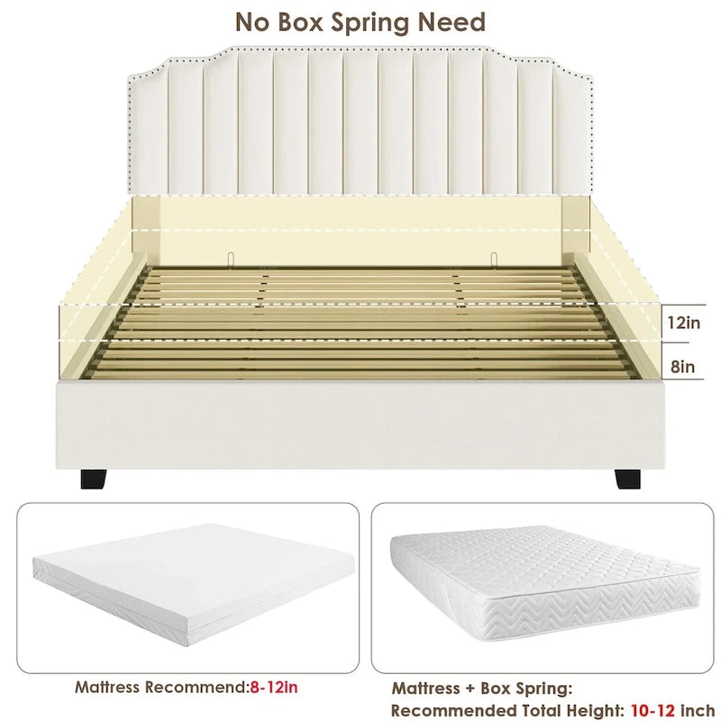 Velvet Upholstered Lift-up Platform Storage Bed