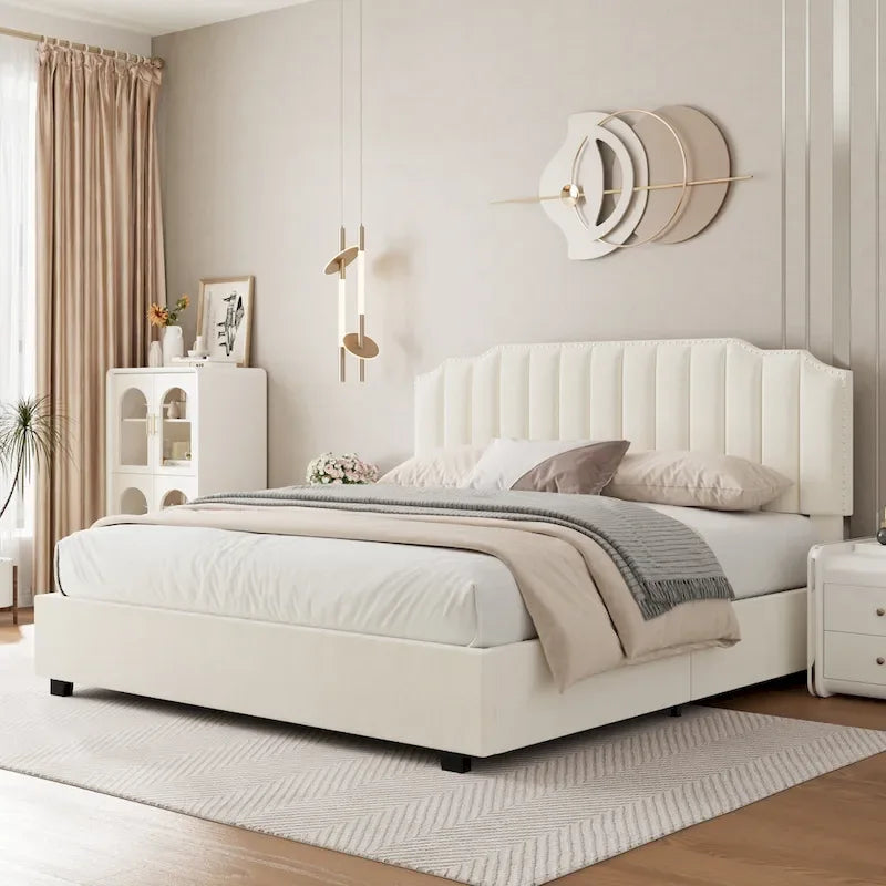 Velvet Upholstered Lift-up Platform Storage Bed