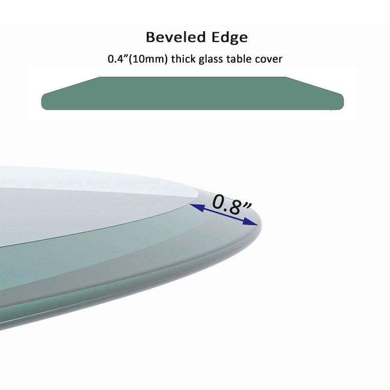 Round Tempered Glass Table Top Clear Glass Thick Beveled Polished Edge