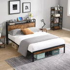 Metal and Wood Platform Bed Frame