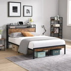 Metal and Wood Platform Bed Frame