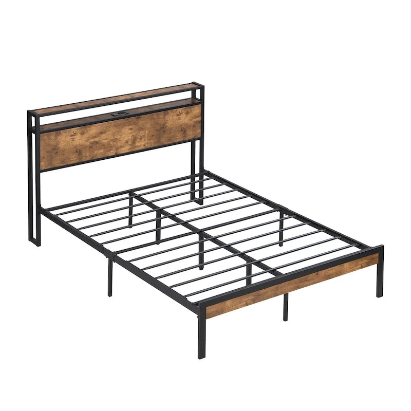 Metal and Wood Platform Bed Frame