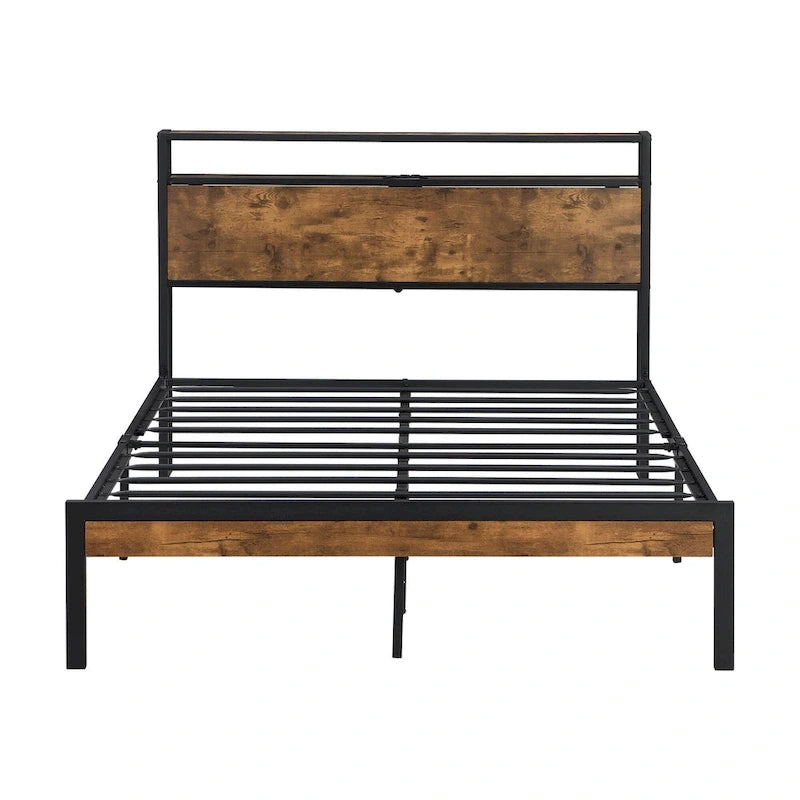 Metal and Wood Platform Bed Frame