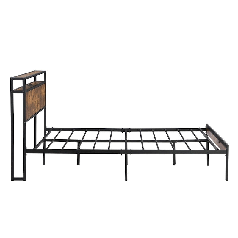 Metal and Wood Platform Bed Frame