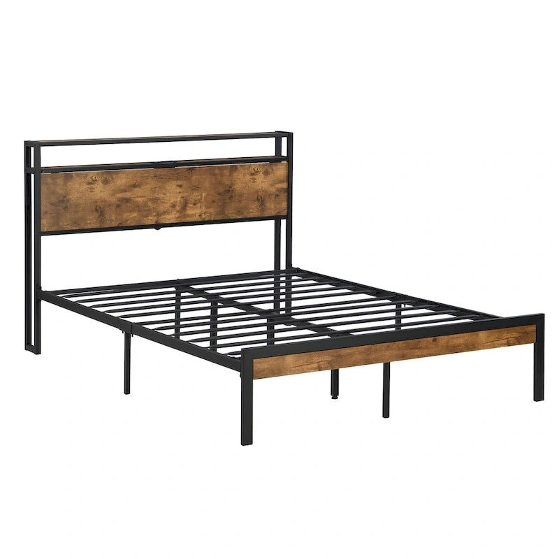 Metal and Wood Platform Bed Frame