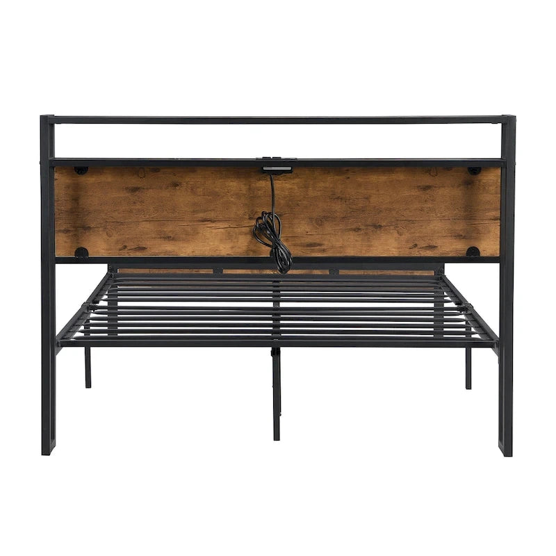 Metal and Wood Platform Bed Frame
