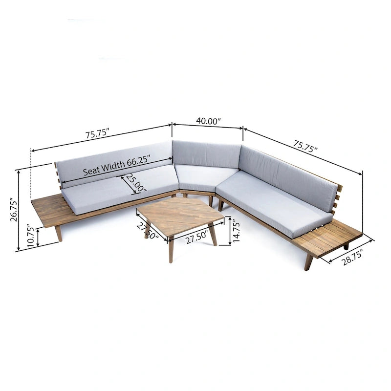 Eulah Minimalist V-shaped Wood 4-piece Sectional Set by Christopher Knight Home