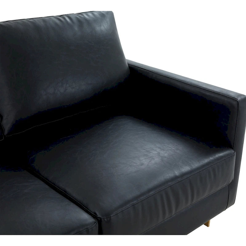 LeisureMod Lincoln Modern Upholstered Leather Sofa with Gold Frame - 83