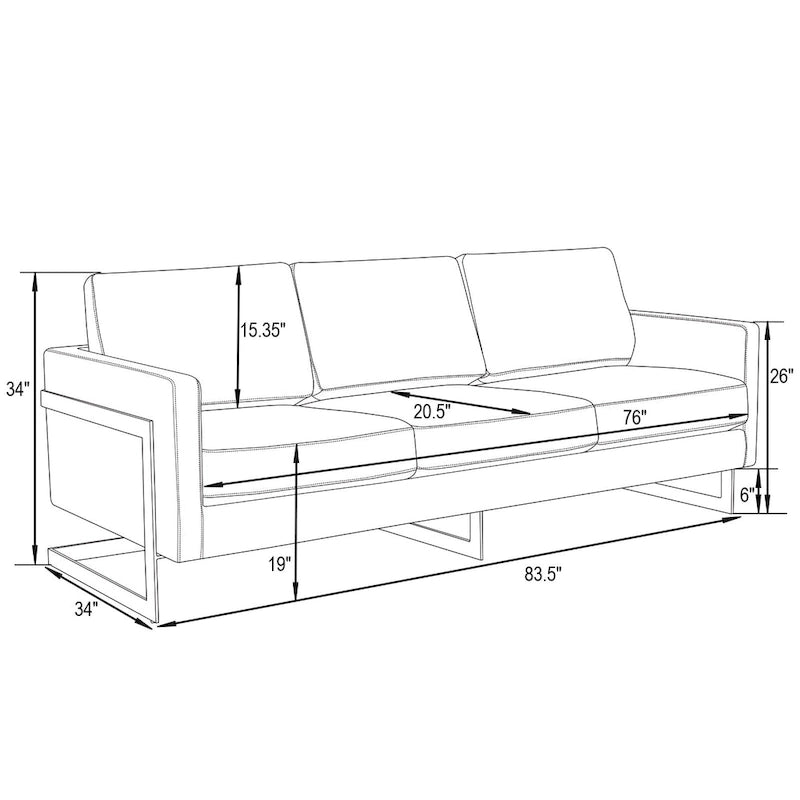 LeisureMod Lincoln Modern Upholstered Leather Sofa with Gold Frame - 83