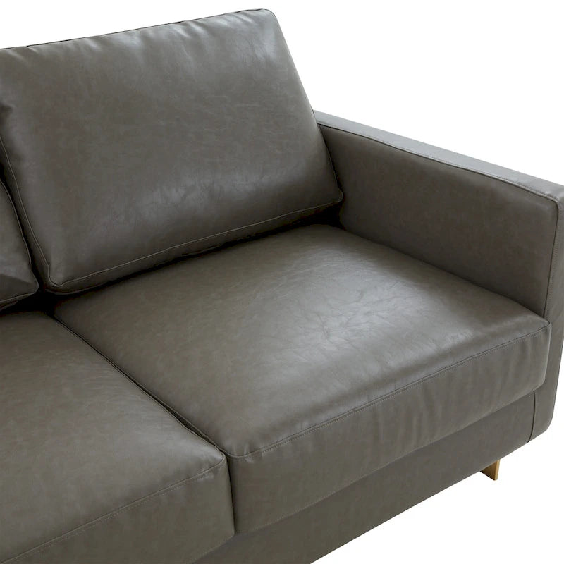 LeisureMod Lincoln Modern Upholstered Leather Sofa with Gold Frame - 83