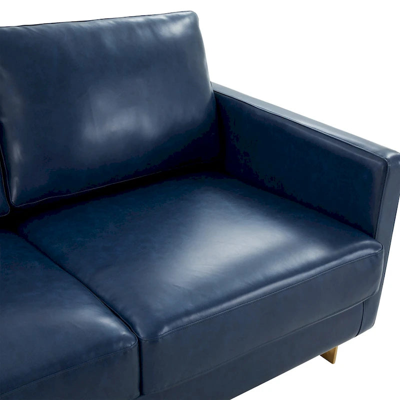LeisureMod Lincoln Modern Upholstered Leather Sofa with Gold Frame - 83