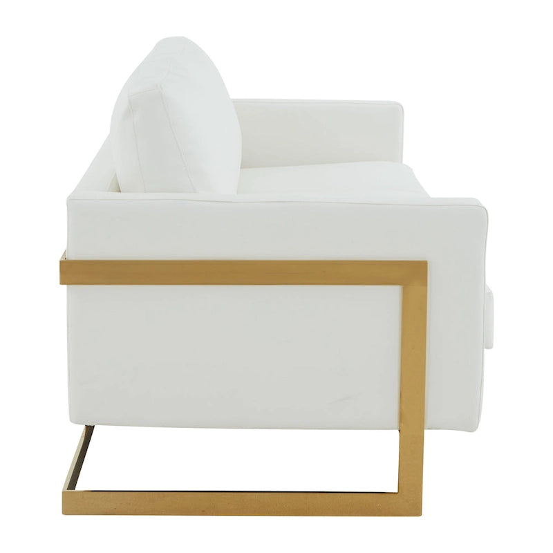LeisureMod Lincoln Modern Upholstered Leather Sofa with Gold Frame - 83