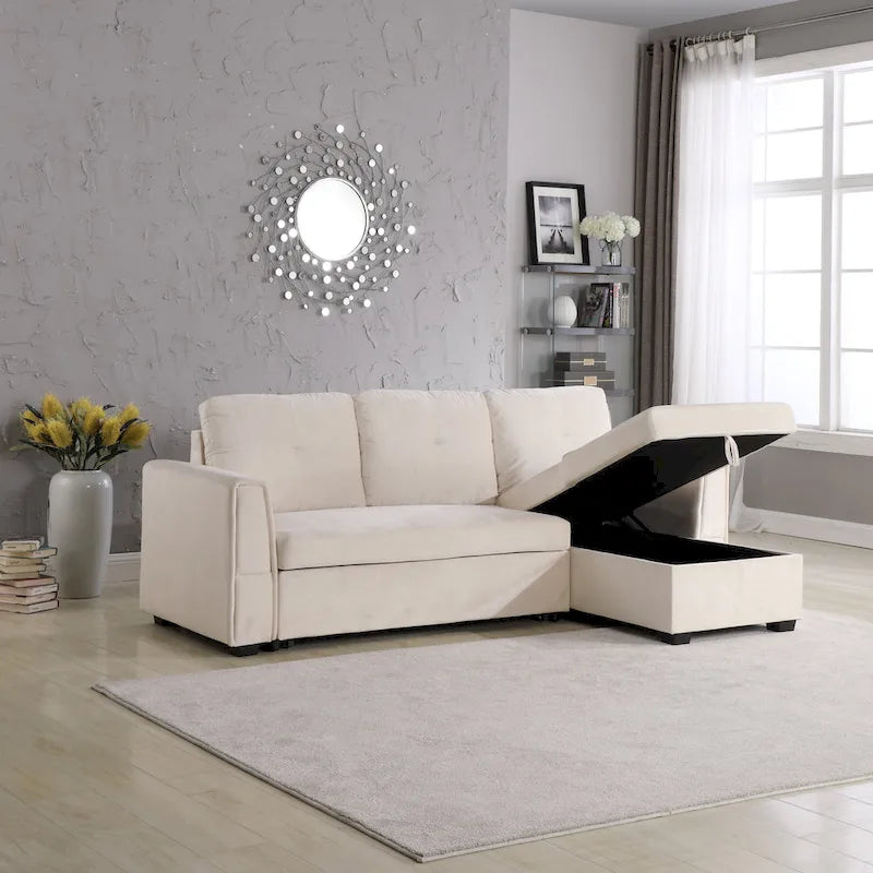 91-in. Velvet Reversible Convertible Storage Sectional/Sofa Sleeper