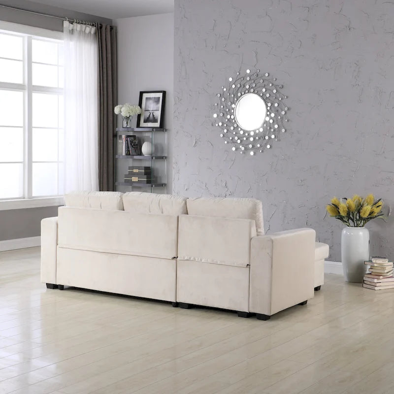 91-in. Velvet Reversible Convertible Storage Sectional/Sofa Sleeper