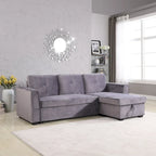 91-in. Velvet Reversible Convertible Storage Sectional/Sofa Sleeper
