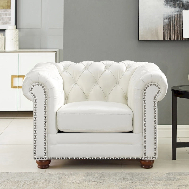 Hydeline Aliso Top Grain Leather Chesterfield Chair with Memory Foam and Springs
