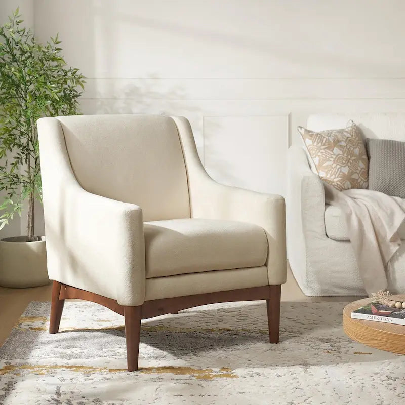 Francis Mid-century Modern Upholstered Armchair with Sloped Arms and Solid Wood Legs