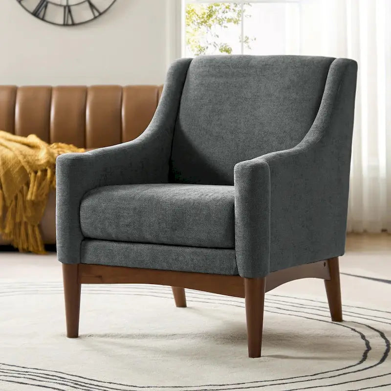 Francis Mid-century Modern Upholstered Armchair with Sloped Arms and Solid Wood Legs