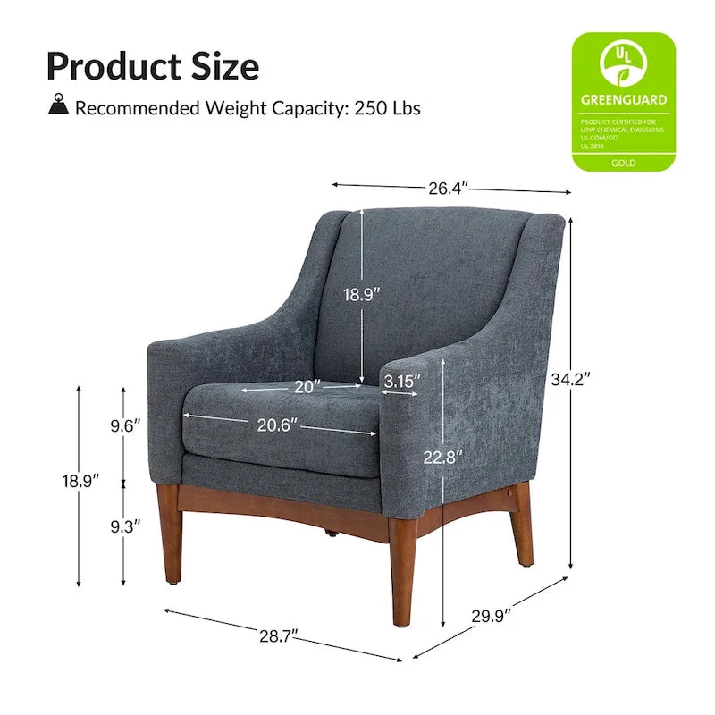 Francis Mid-century Modern Upholstered Armchair with Sloped Arms and Solid Wood Legs