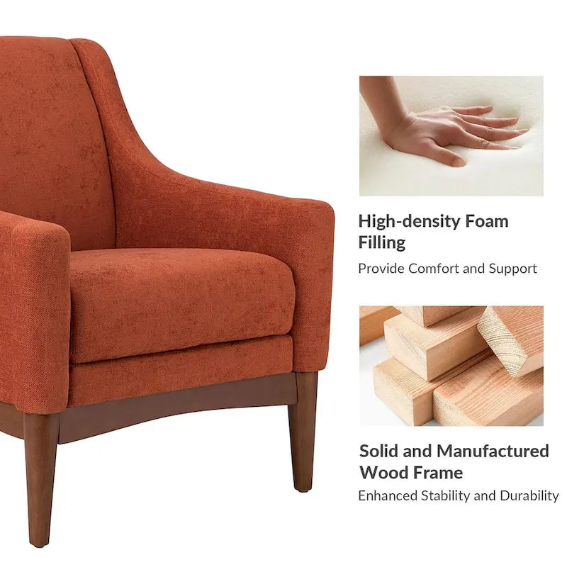 Francis Mid-century Modern Upholstered Armchair with Sloped Arms and Solid Wood Legs