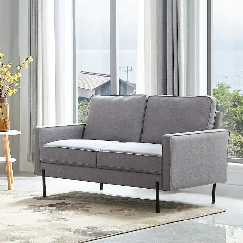Snowhill 57W Modern Linen Loveseat, 2-Seater, Matte Black Metal Legs