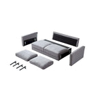 Snowhill 57W Modern Linen Loveseat, 2-Seater, Matte Black Metal Legs