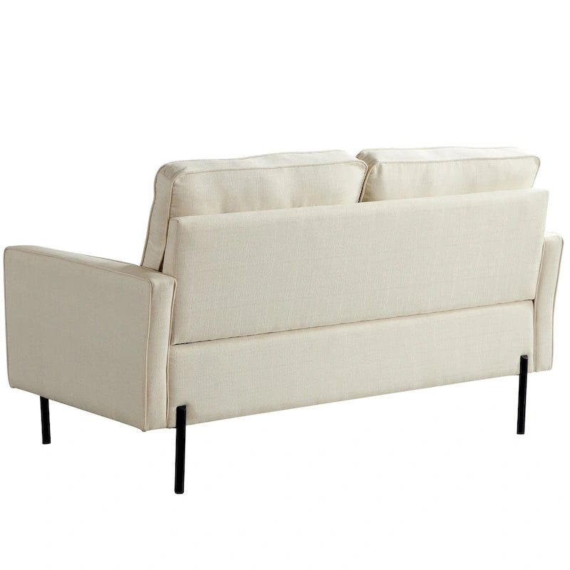 Snowhill 57W Modern Linen Loveseat, 2-Seater, Matte Black Metal Legs