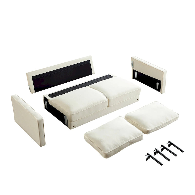 Snowhill 57W Modern Linen Loveseat, 2-Seater, Matte Black Metal Legs