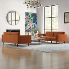 Kenzo Mid Century Pillow Back Velvet Sofa and Loveseat Set
