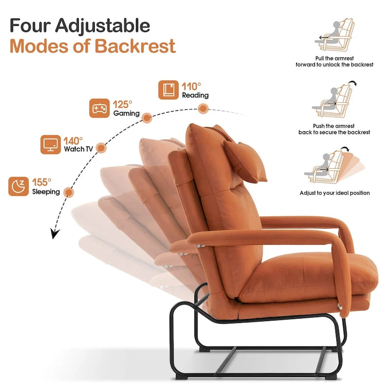 MCombo Accent Recliner with Ottoman, Armchairs with Adjustable Backrest for Living Room Bedroom, Leathaire Fabric 4233