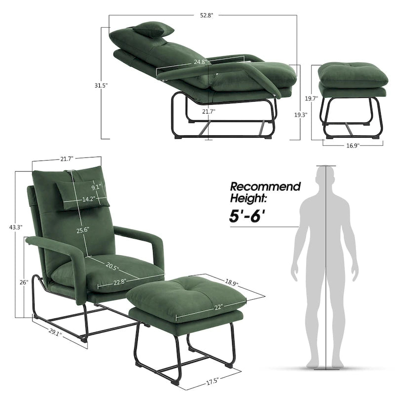 MCombo Accent Recliner with Ottoman, Armchairs with Adjustable Backrest for Living Room Bedroom, Leathaire Fabric 4233