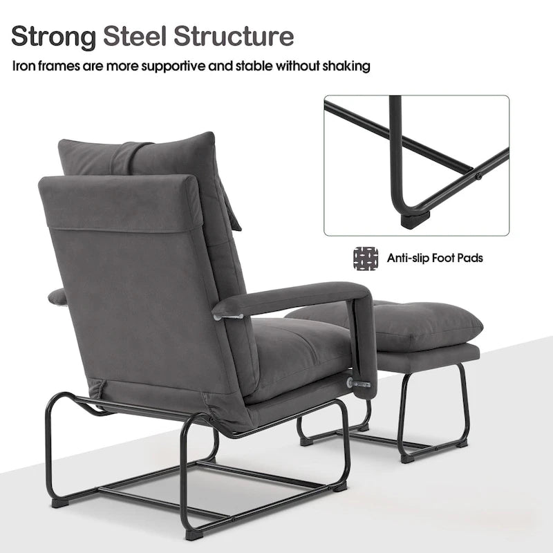 MCombo Accent Recliner with Ottoman, Armchairs with Adjustable Backrest for Living Room Bedroom, Leathaire Fabric 4233