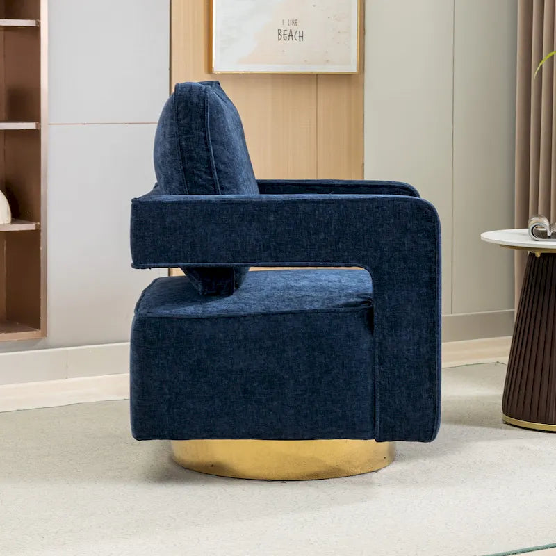 Modern Upholstered Swivel Open-Back Barrel Chair With Pillow
