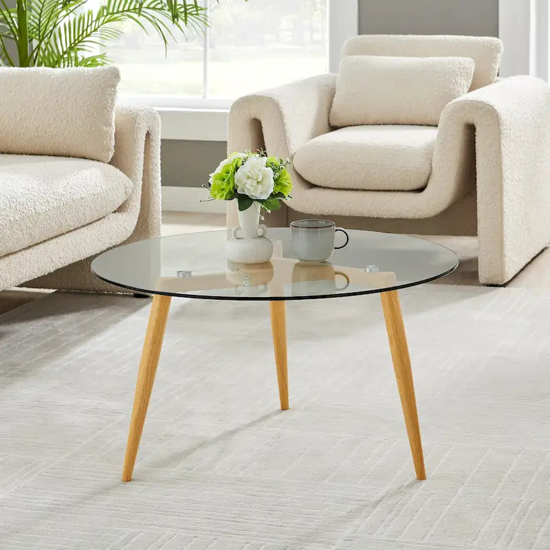 Danya B. Van Beuren Coffee Table with Taper Legs and Glass Tabletop