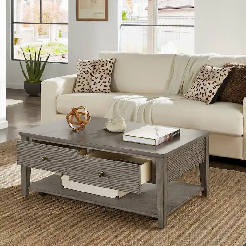 Coober Antique Grey Finish Grey Fiber Cement Table with Shelf by iNSPIRE Q Modern