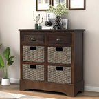 Storage Cabinet with Two Drawers and Four Classic Rattan Basket