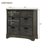 Storage Cabinet with Two Drawers and Four Classic Rattan Basket