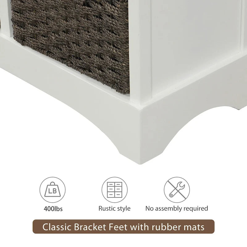 Storage Cabinet with Two Drawers and Four Classic Rattan Basket