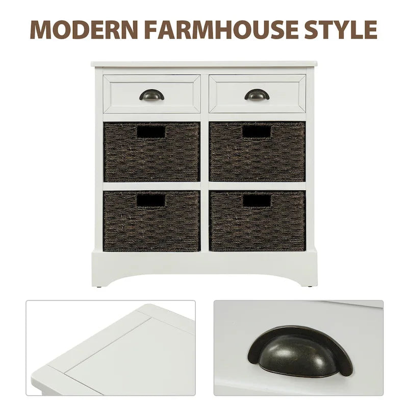 Storage Cabinet with Two Drawers and Four Classic Rattan Basket