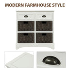 Storage Cabinet with Two Drawers and Four Classic Rattan Basket