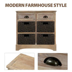 Storage Cabinet with Two Drawers and Four Classic Rattan Basket