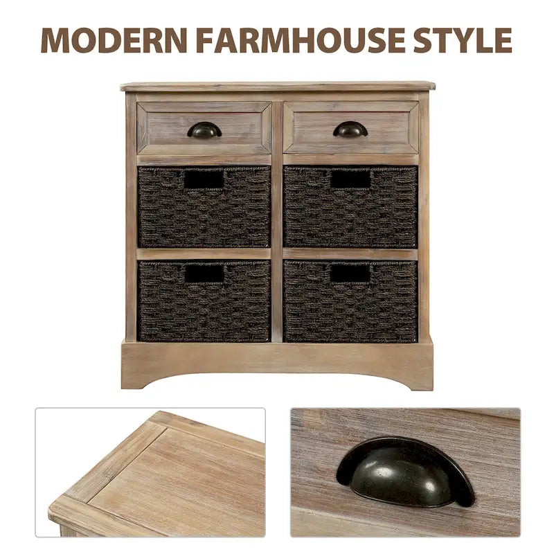 Storage Cabinet with Two Drawers and Four Classic Rattan Basket