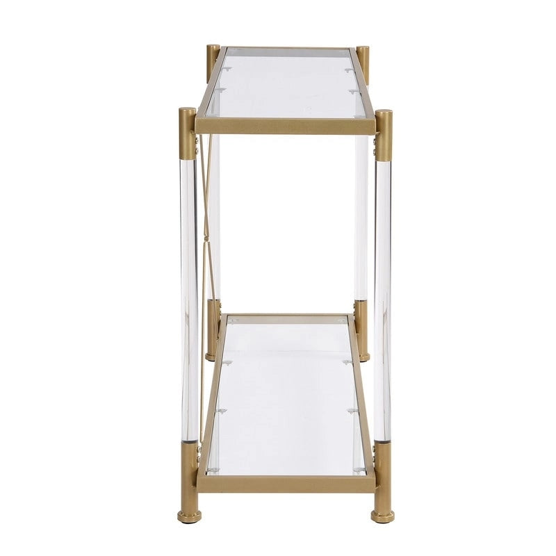 Grondin Modern Contemporary 2-Tier Console Table with Tempered Glass Top, Bottom Shelf, Steel and Acrylic Frame