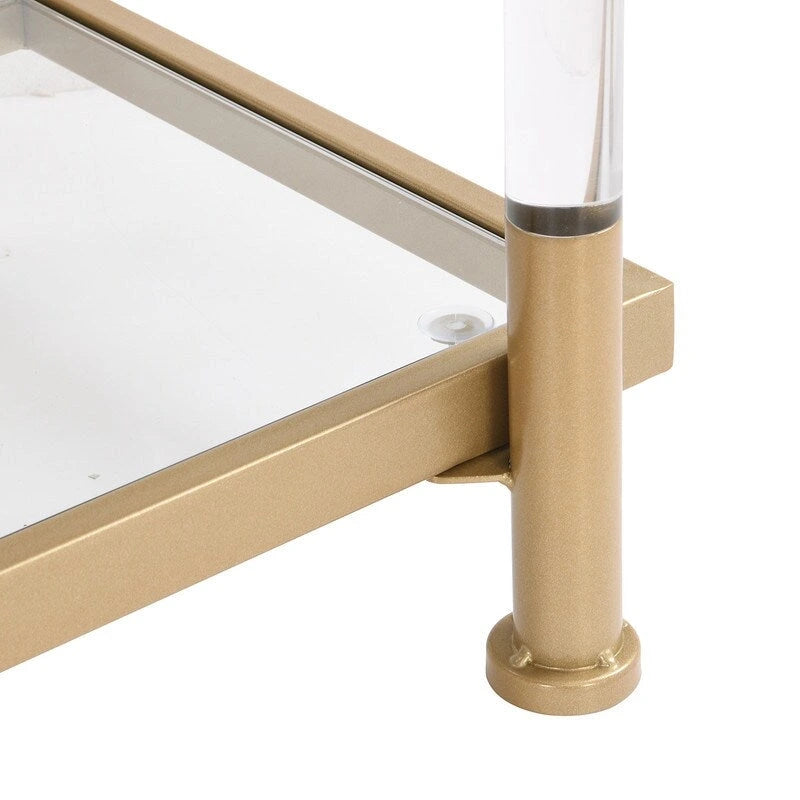 Grondin Modern Contemporary 2-Tier Console Table with Tempered Glass Top, Bottom Shelf, Steel and Acrylic Frame