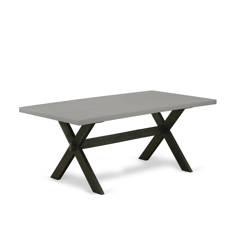 East West Furniture Dining Set- a Dining Table and Black Pu Leather Parson Chairs, Wire brushed Black.(Pieces Options)