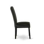 East West Furniture Dining Set- a Dining Table and Black Pu Leather Parson Chairs, Wire brushed Black.(Pieces Options)
