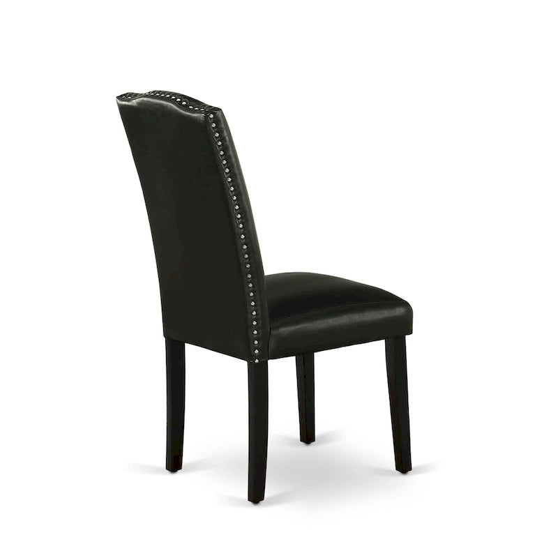 East West Furniture Dining Set- a Dining Table and Black Pu Leather Parson Chairs, Wire brushed Black.(Pieces Options)